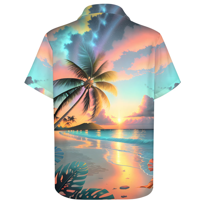 Beach Landscape Print Casual Short Sleeve Shirt 2404000174