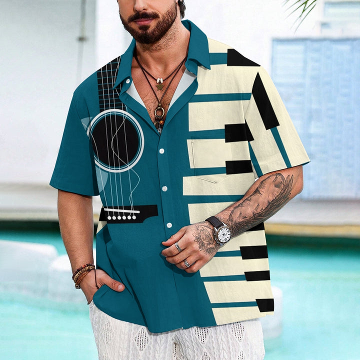 Music Piano Guitar Casual Large Size Short Sleeve Shirt 2407002075