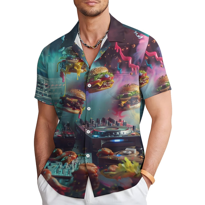 Cyberpunk Hamburger Music Casual Short Sleeve Shirt 2409006063