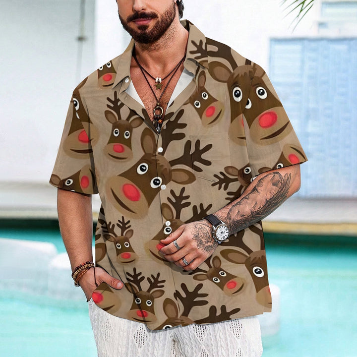 Christmas Elk Casual Short Sleeve Shirt 2409009576