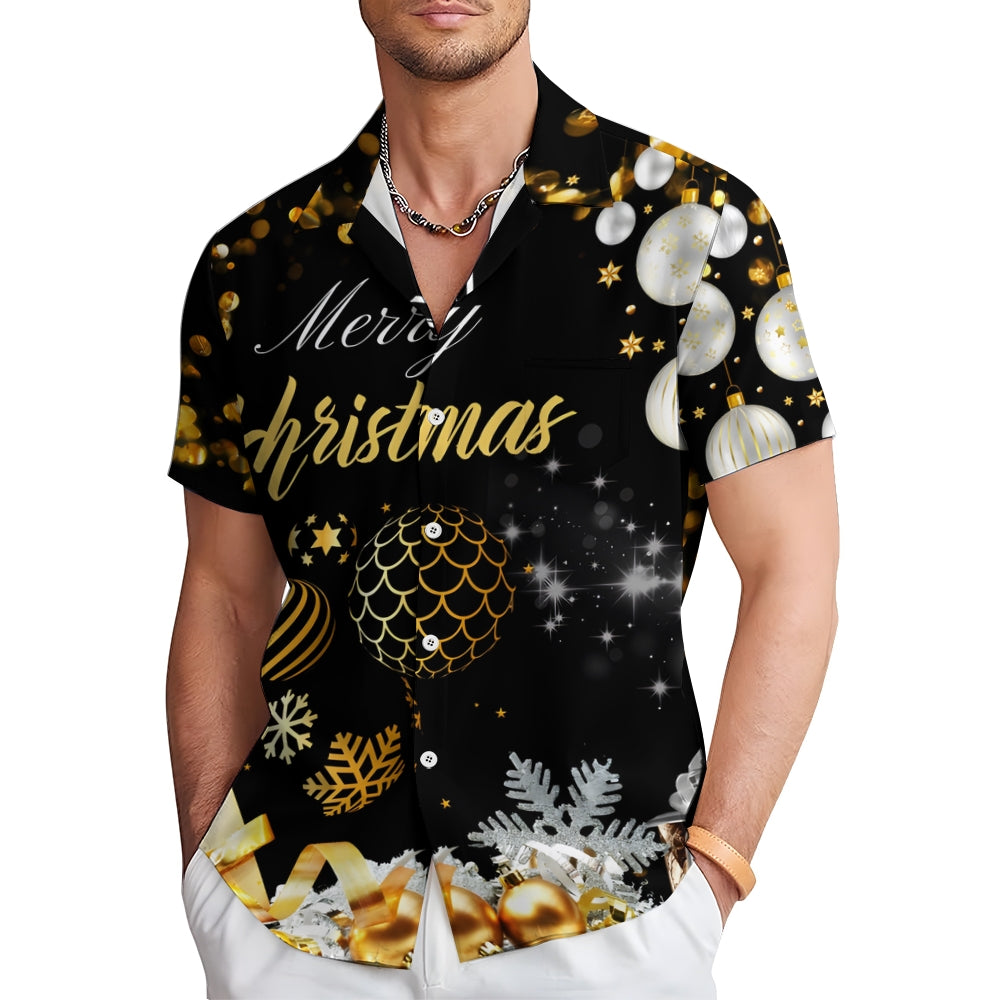 Merry Christmas Gold Glitter Short Sleeve Shirt 2409004959