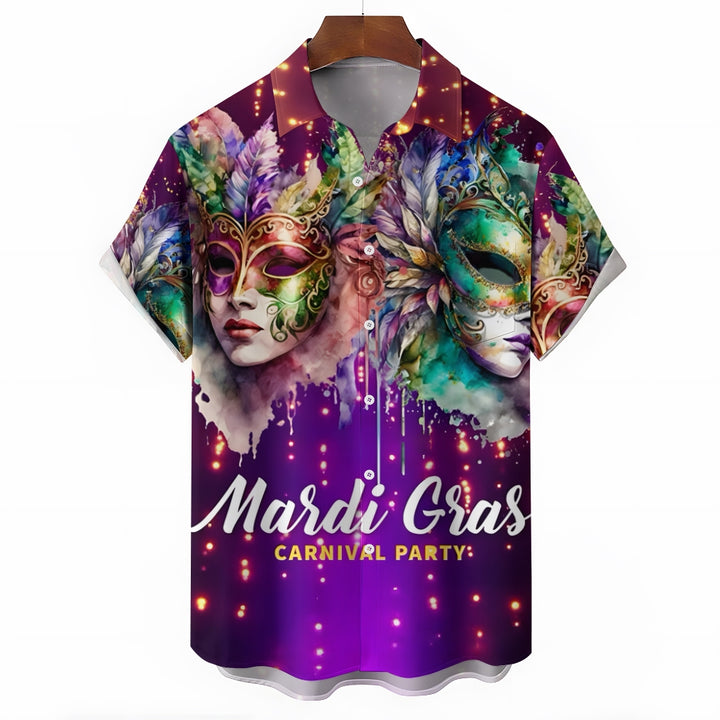 Mardi Gras Mask Art Print Short Sleeve Shirt 2411013443