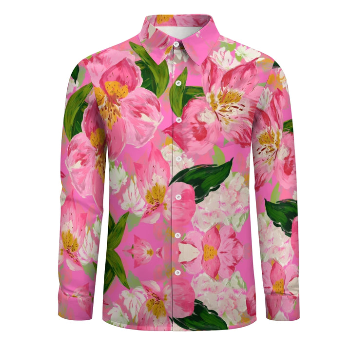 Pink Flowers Art Printed Long Sleeve Shirt 2410004960