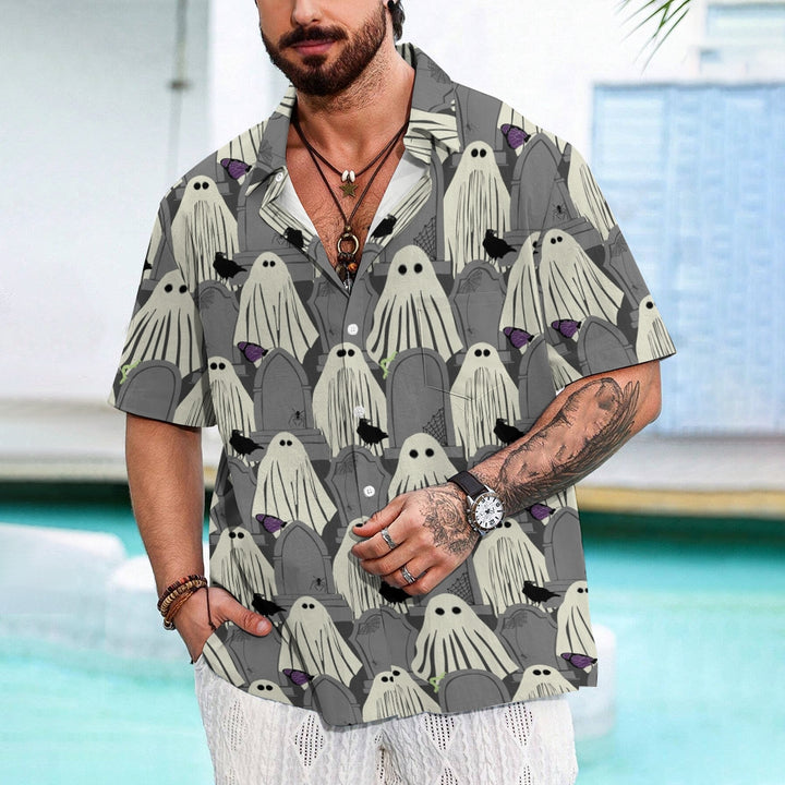 Ghost Halloween Casual Large Size Short Sleeve Shirt 2407004393