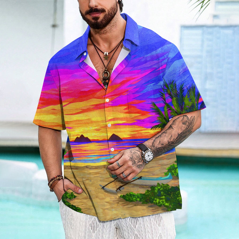 Beach Scenery Casual Short Sleeve Shirt 2409007973