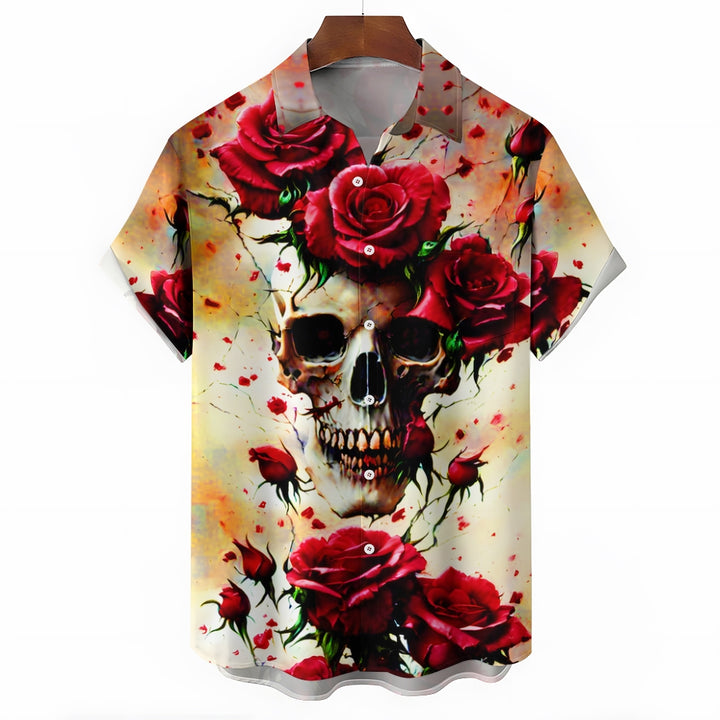 Men's Skull and Roses Short Sleeve Shirt 2412008568