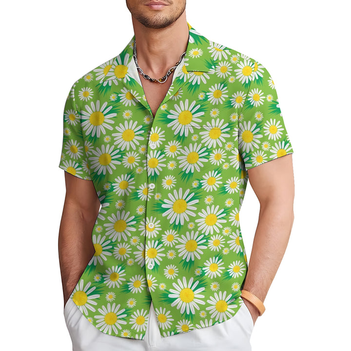 Men's Daisy Print Hawaiian Casual Short Sleeve Shirt 2404000537