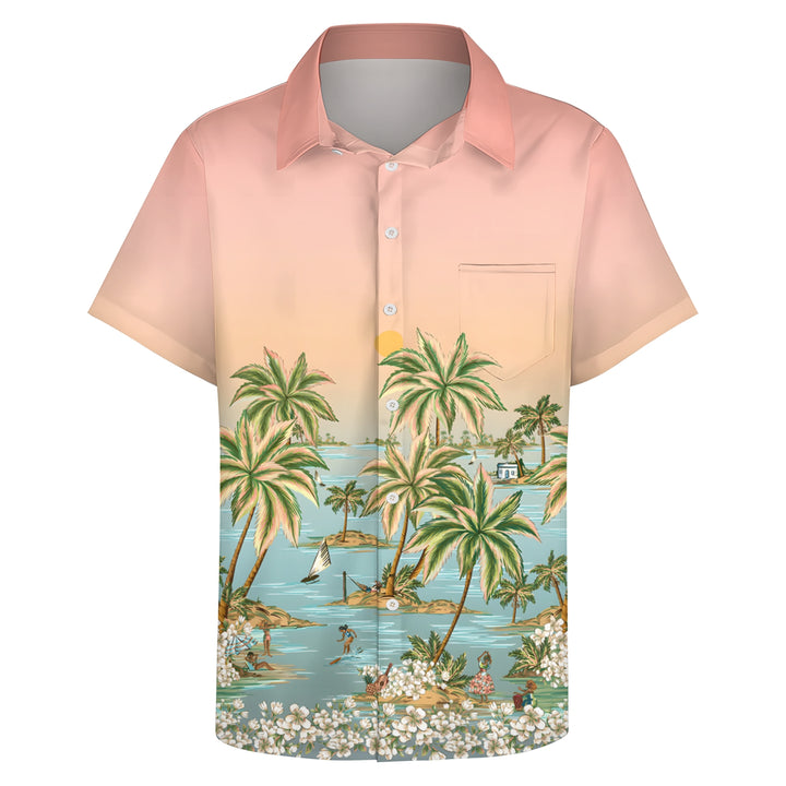 Men's Hawaiian Gradient Print Casual Short Sleeve Shirt 2404000060