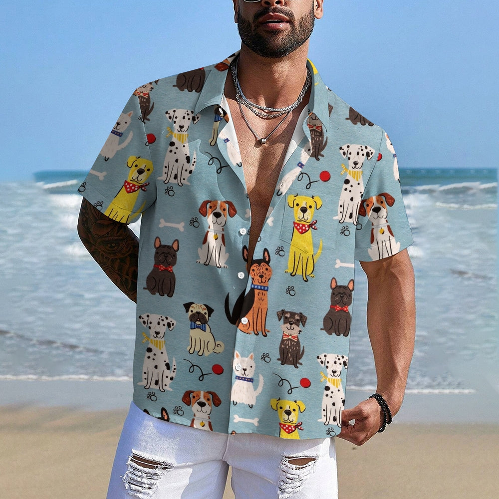 Dogs Cartoon Casual Large Size Short Sleeve Shirt 2407004410