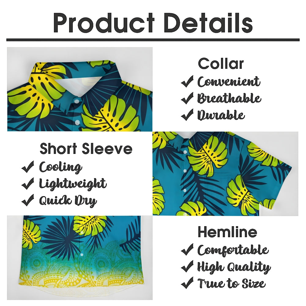 Abstract Geometric Gradient Coconut Tree Print Short Sleeve Shirt 2412006315