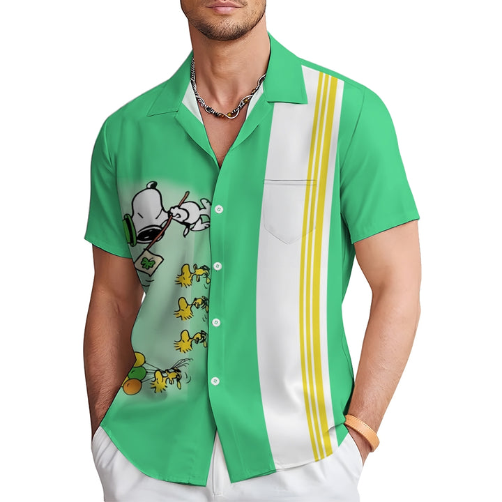 St. Patrick's Day Cartoon Dog Print Casual Short Sleeve Shirt 2412004896