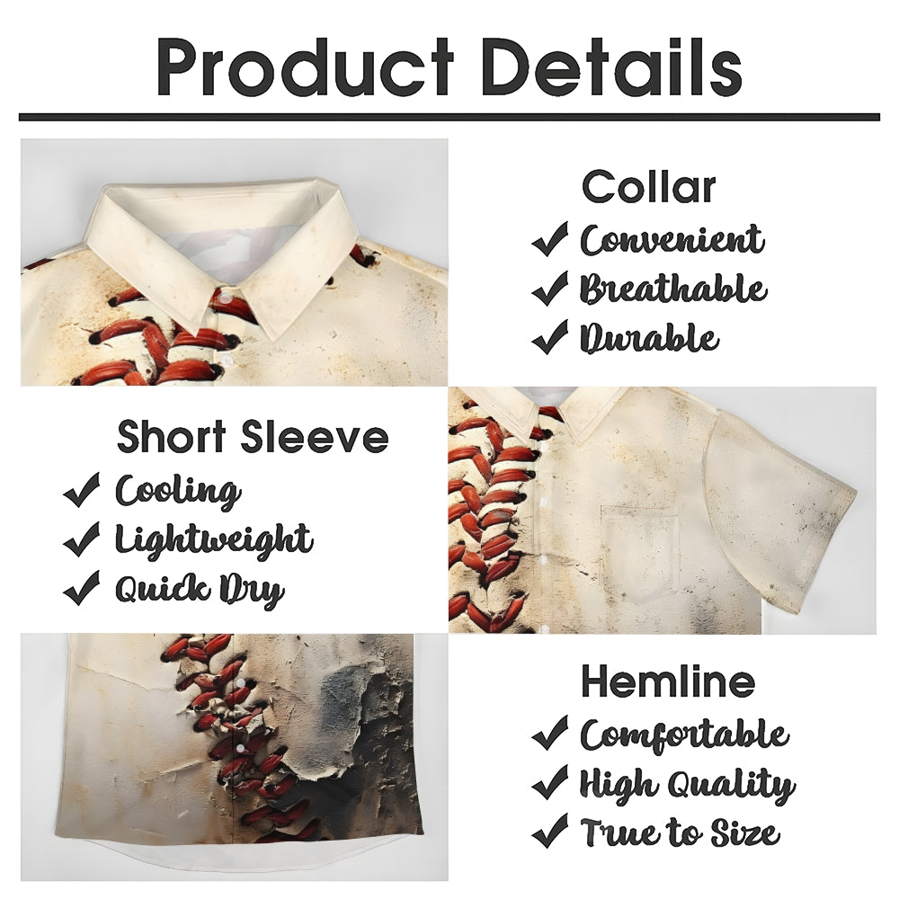 Baseball Retro Distressed Casual Short Sleeve Shirt 2409001756