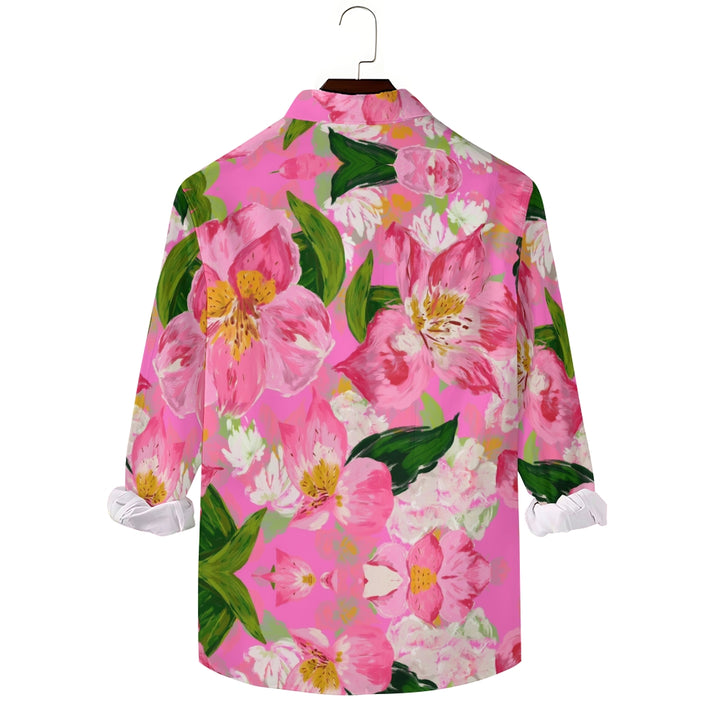 Pink Flowers Art Printed Long Sleeve Shirt 2410004960