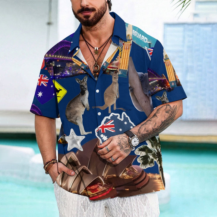 Australia Day Holiday Prints Casual Short Sleeve Shirt 2412001442