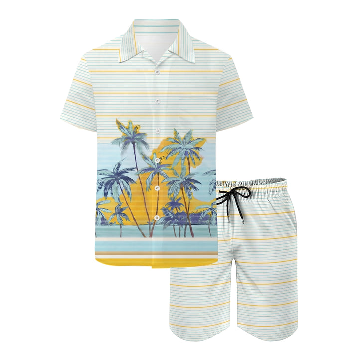 Men's Hawaiian Coconut Stripes Print Beach Two-Piece Suit 2403000603