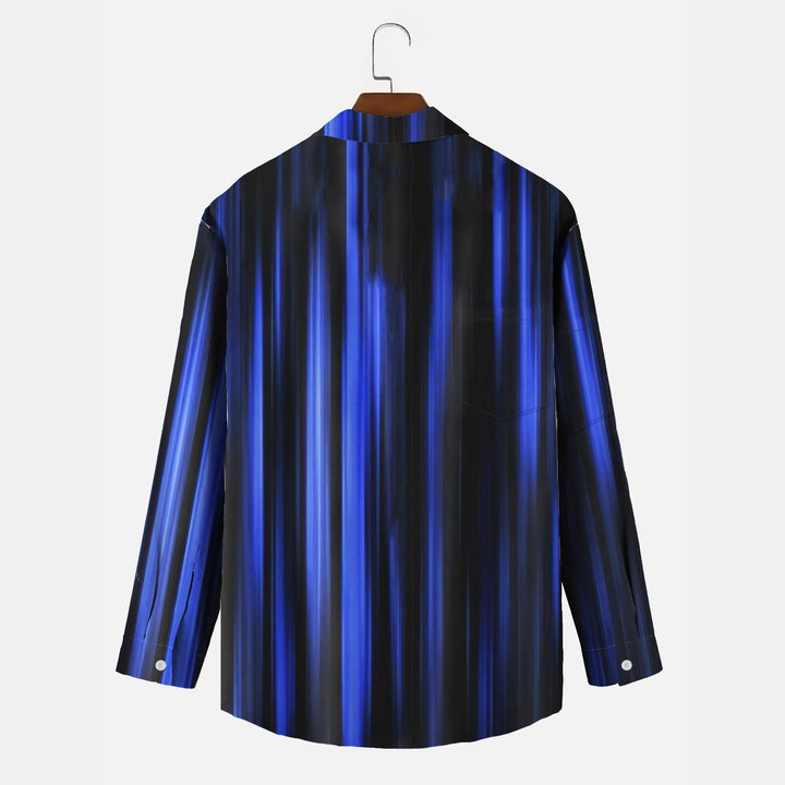 Retro Gradient Stripe Print Men's Button Pocket Long Sleeve Shirt