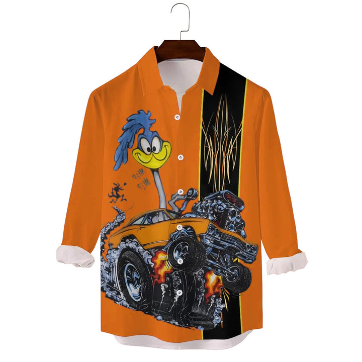 Classic Cartoon Modified Car Printing Long Sleeve Shirt