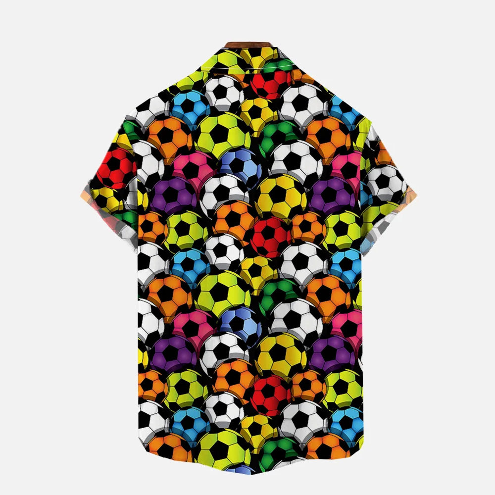 Colorful Football Print Casual Oversized Short-Sleeved Shirt