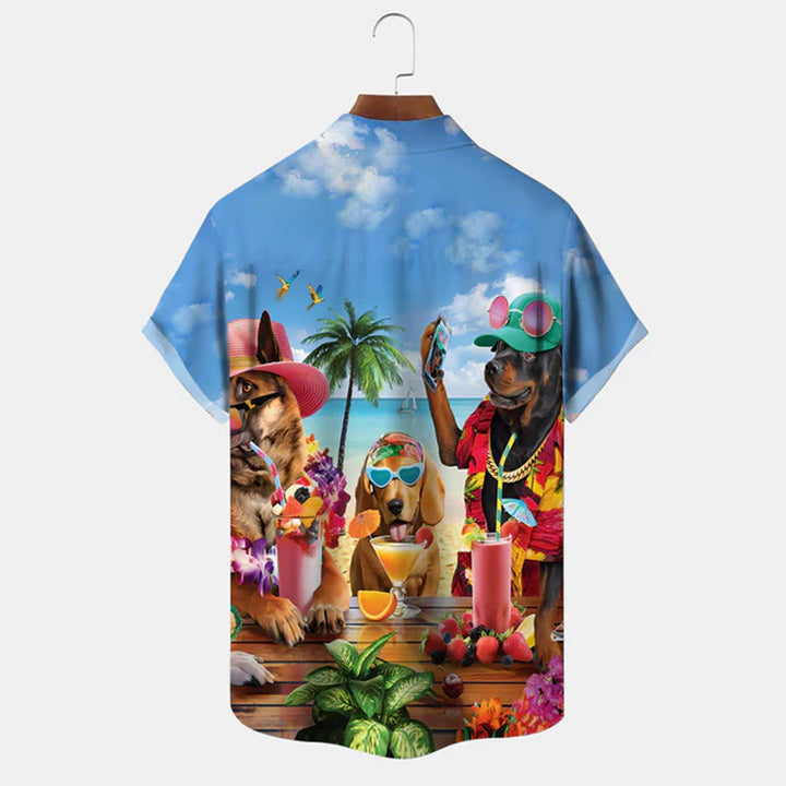 Beach Coconut Tree Dog Party Casual Short-Sleeved Shirt