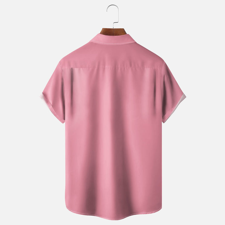 Flamingo Vacation Pink Chest Pocket Bowling Shirt