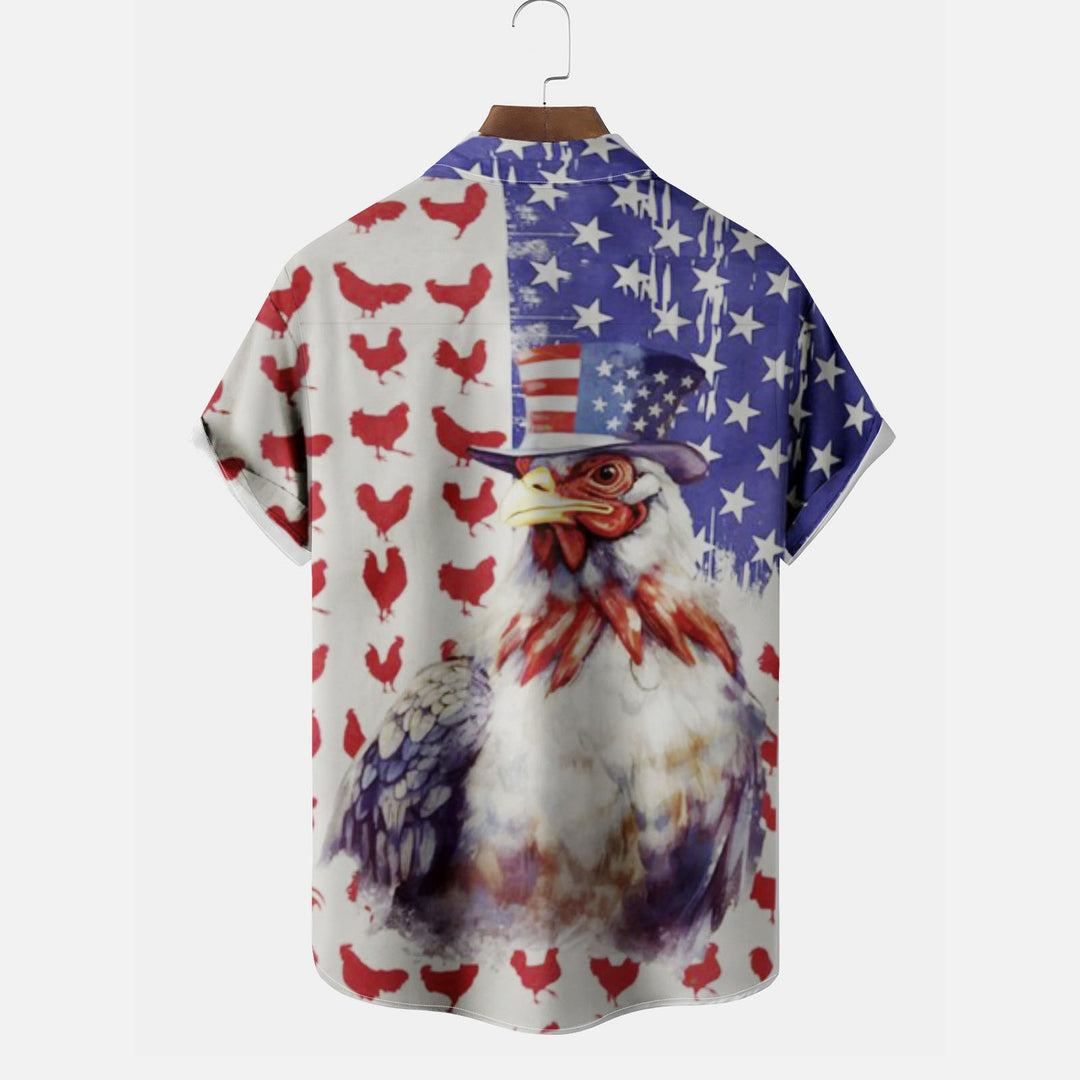 Flag Integrated Into The Chicken Short-Sleeved Shirt