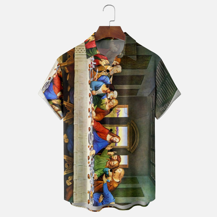 Jesus at The Last Supper Easter Good Friday Chest Pocket Casual Shirt