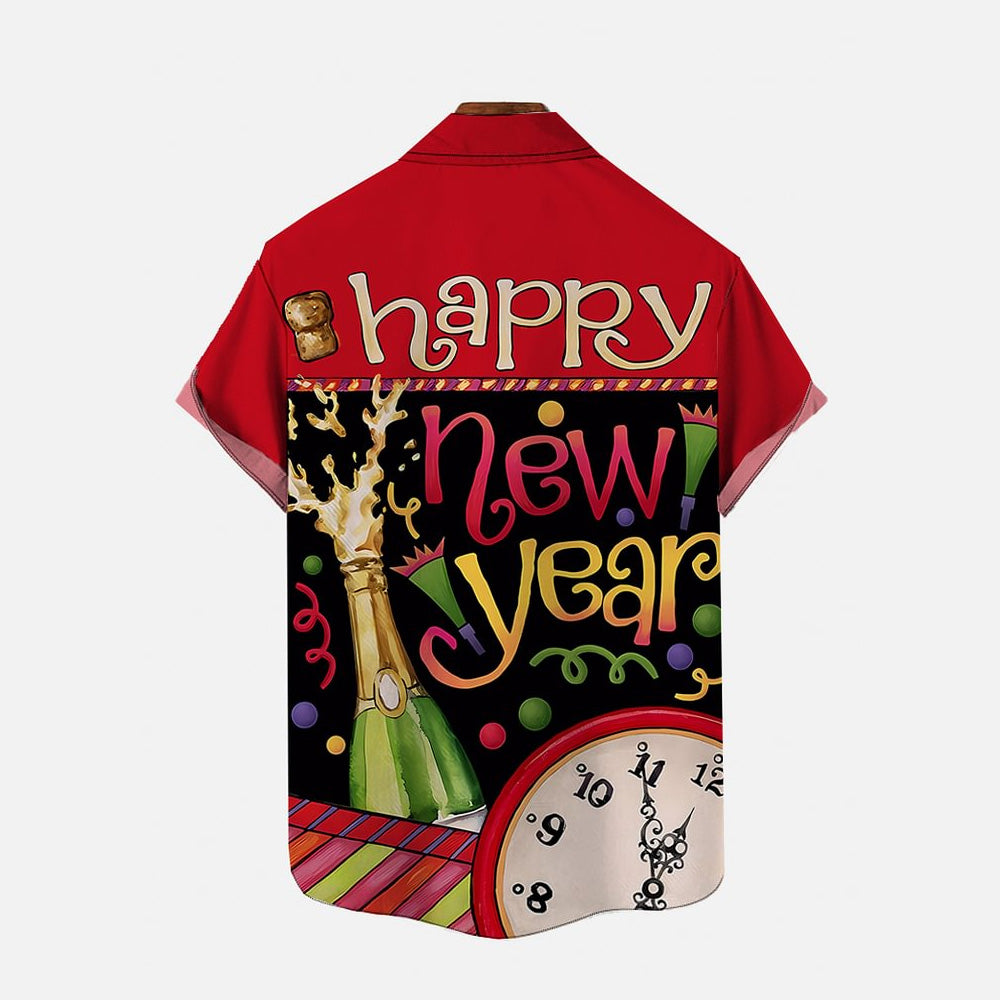 Happy New Years Eve Retro Poster Printing Short Sleeve Shirt