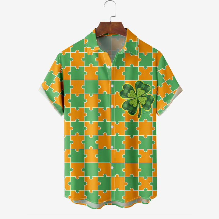 Irish St. Patrick's Day Lucky Clover Casual Short Sleeve Shirt