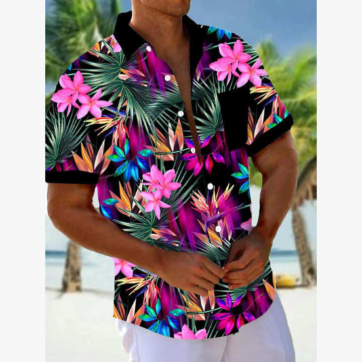 Hawaiian Floral 3D Gradient Print Oversized Short Sleeve Shirt
