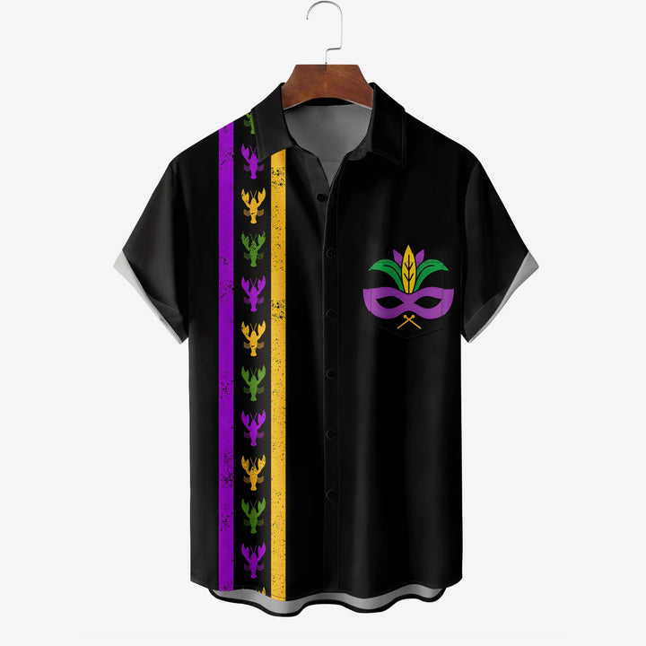 Mardi Gras Chest Pocket Short Sleeve Bowling Shirts