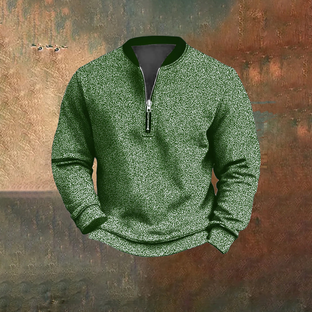 Men's Vintage Abstract Textured Print Stand Collar Zip Oversized Sweatshirt 2412003641