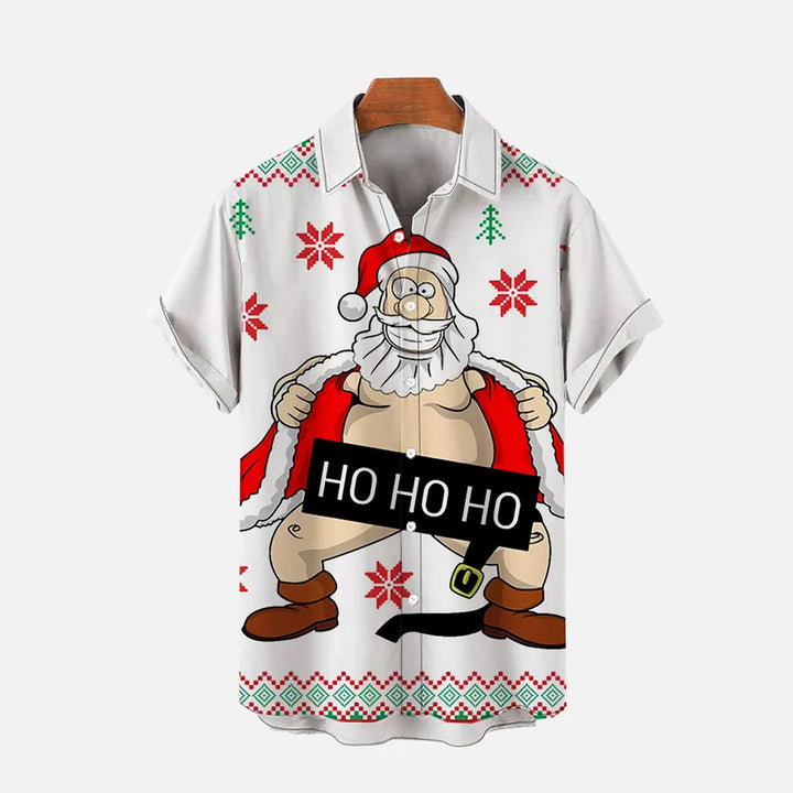 Christmas Elements Naked Naken Santa Printing Men's Short Sleeve Shirt