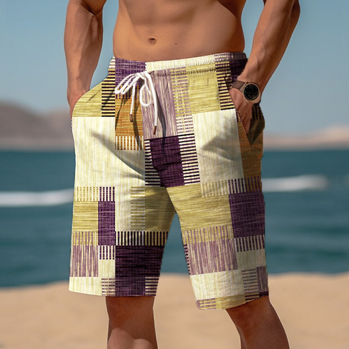 Men's Quick-Drying Multi-Color Geometric Patchwork Print Shorts