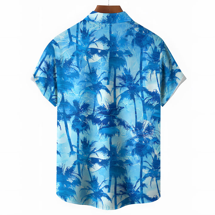 Vacation Palm Tree Print Hawaiian Casual Short Sleeve Shirt 2404000883
