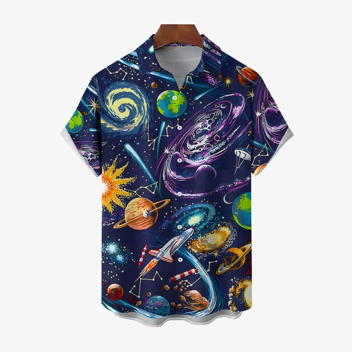 Men's Space Planet Print Casual Short Sleeve Shirt 2404000454