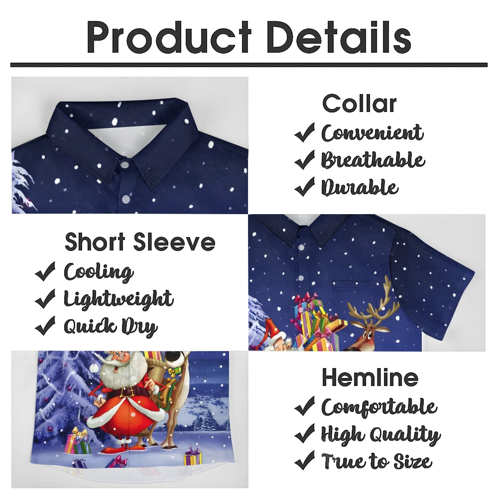 Men's Santa Claus and Elk Casual Short Sleeve Shirt 2411004006