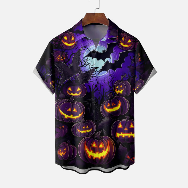 Halloween Ghost Pumpkin Print Casual Short Sleeve Shirt