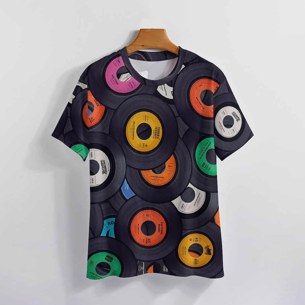 Men's Vinyl Record Round Neck Casual T-Shirt 2403000841