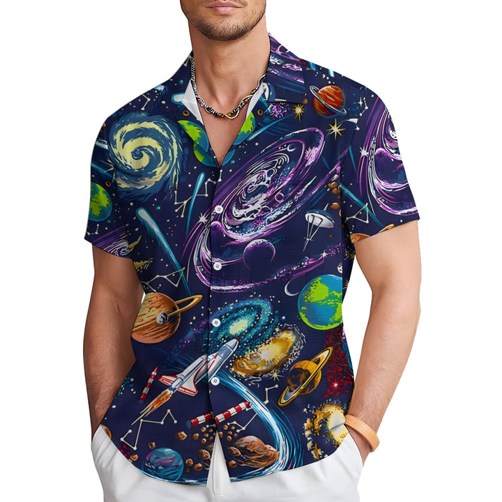 Men's Space Planet Print Casual Short Sleeve Shirt 2404000454