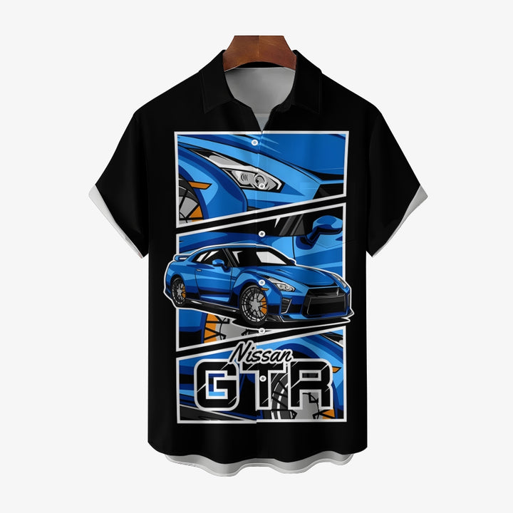 Retro Sports Car GTR Print Casual Short Sleeve Shirt 2404000482