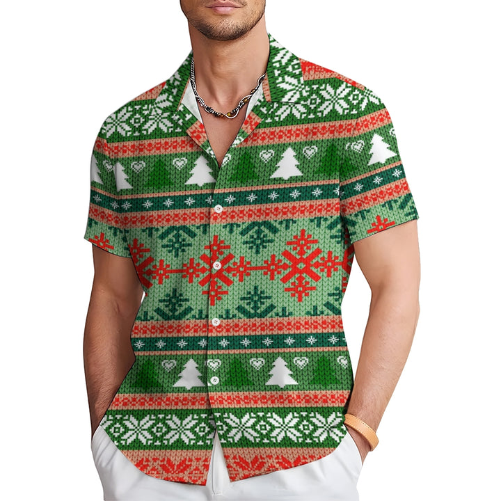 Christmas Decoration Print Casual Short Sleeve Shirt 2410007576