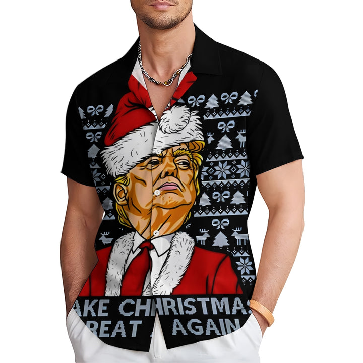 Santa Claus Christmas Trump Print Casual Short Sleeve Shirt 2411003687