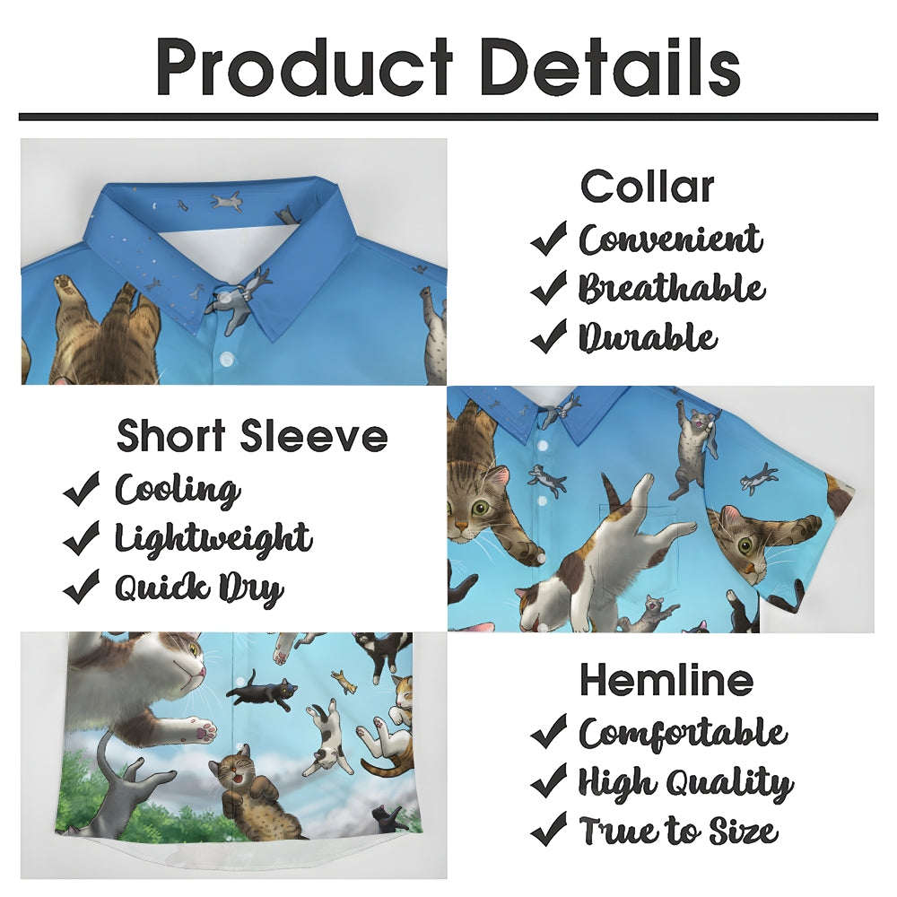Cartoon Cat Print Casual Oversized Short Sleeve Shirt 2407000448