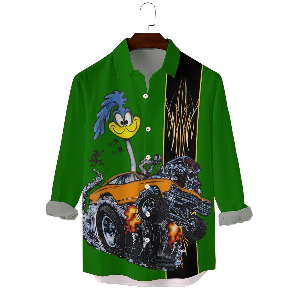 Classic Cartoon Modified Car Printing Long Sleeve Shirt