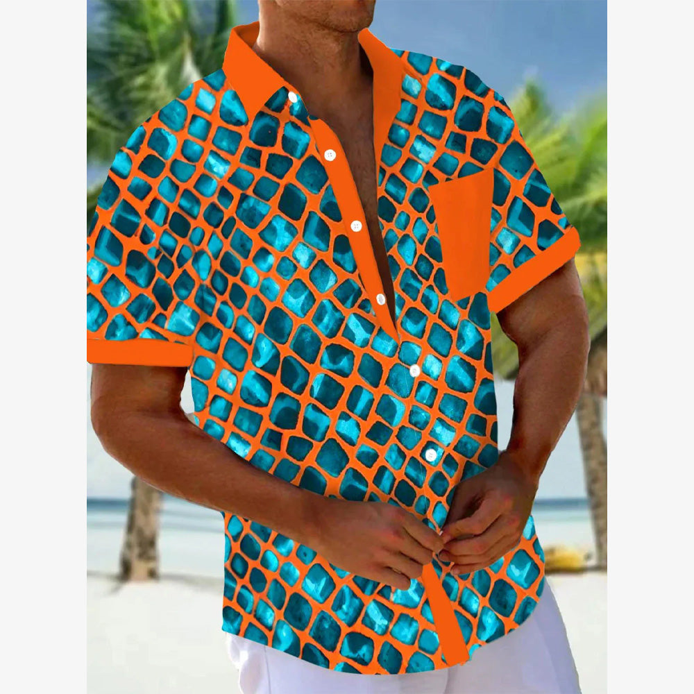 Geometric Color Block 3D Print Oversized Short Sleeve Shirt 2406001315
