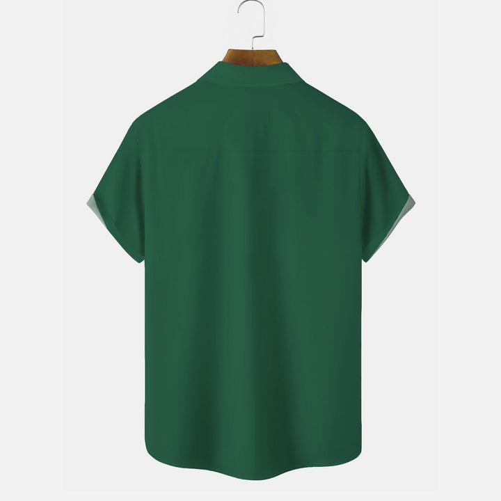 Christmas Holiday Green Men's Bowling Shirt