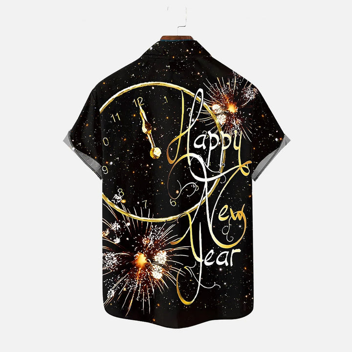 Black Gold New Years Eve Fireworks And Countdown Clock Print Shirt