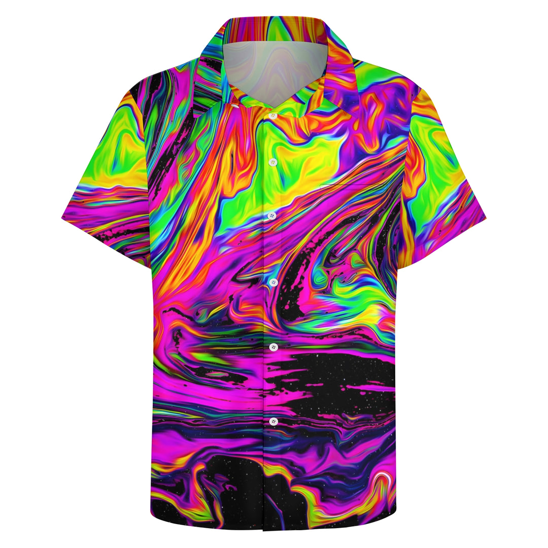 Men's Colorful Fluid Art Print Short Sleeve Shirt 2404001898