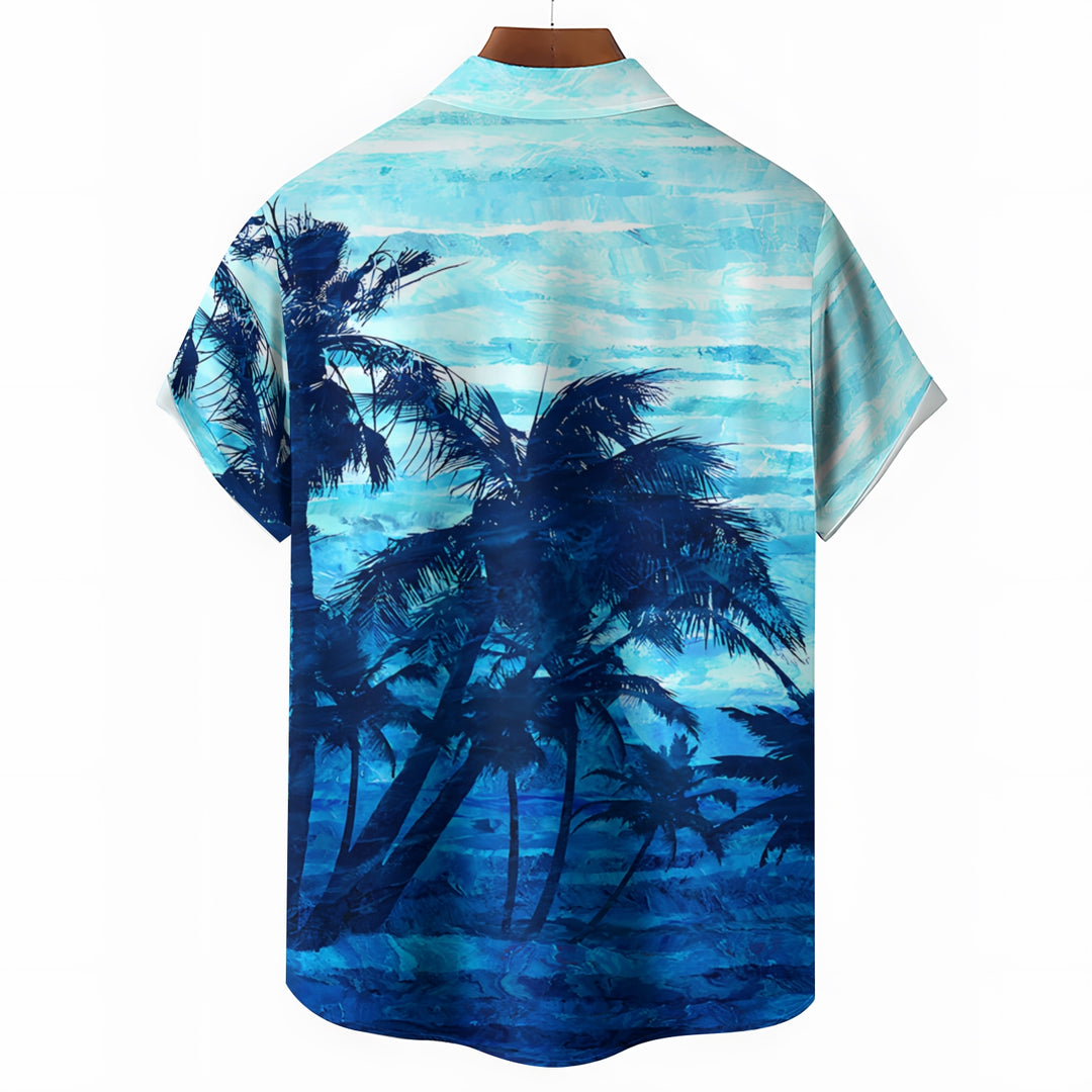 Hawaiian Vacation Palm Tree Print Casual Short Sleeve Shirt 2404000884
