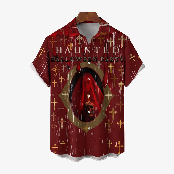 Halloween Horror Bloody Cross Short Sleeve Shirt 2408000244